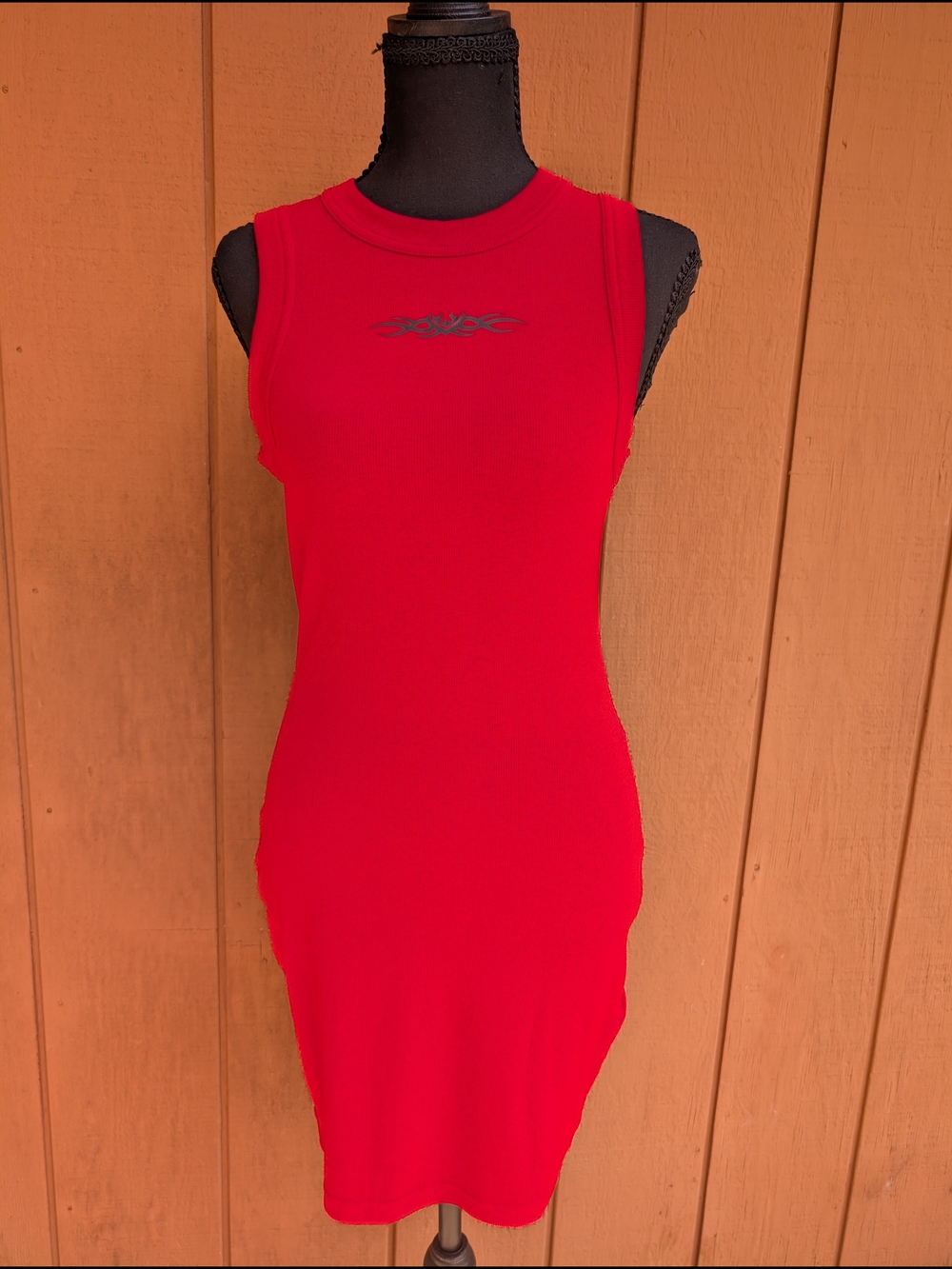 H&M Divided Red Sleeveless Midi Bodycon Dress Barbed Wire Women's Small